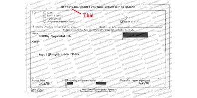 Deportation Docket card as part of Immigration Fraud by mother of Kamala Harris