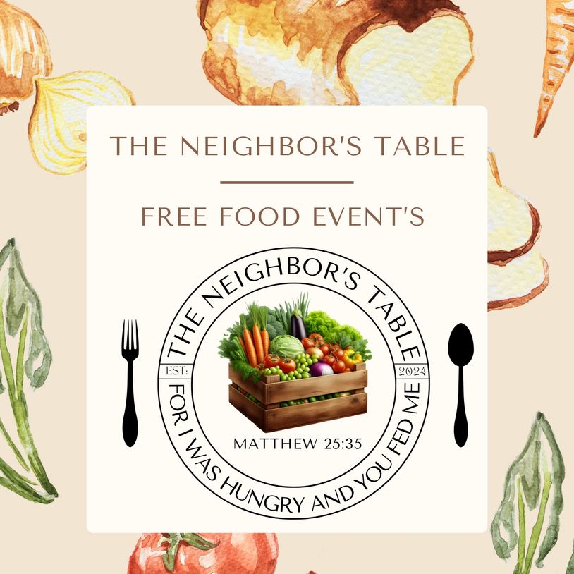 Free food event by The Neighbor's Table with fresh produce and a community spirit.