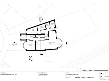 Architectural floor plan for a single-story building with labeled rooms and measurements.