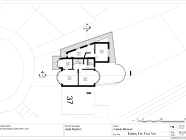 Architectural floor plan of a building's existing first floor layout.
