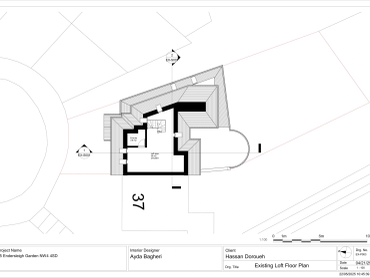 Architectural floor plan of an existing loft with detailed layout and measurements.