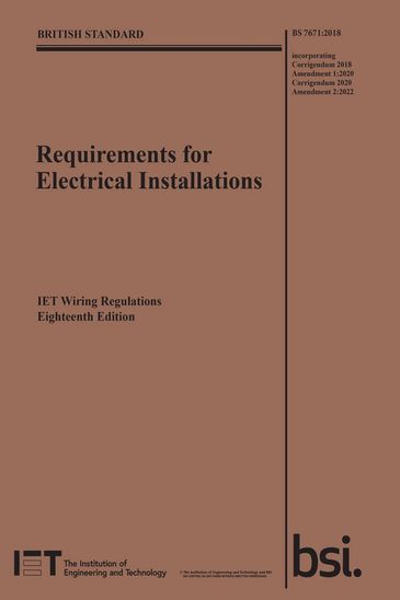 The IET BS7671:2018 Brown book image of front cover