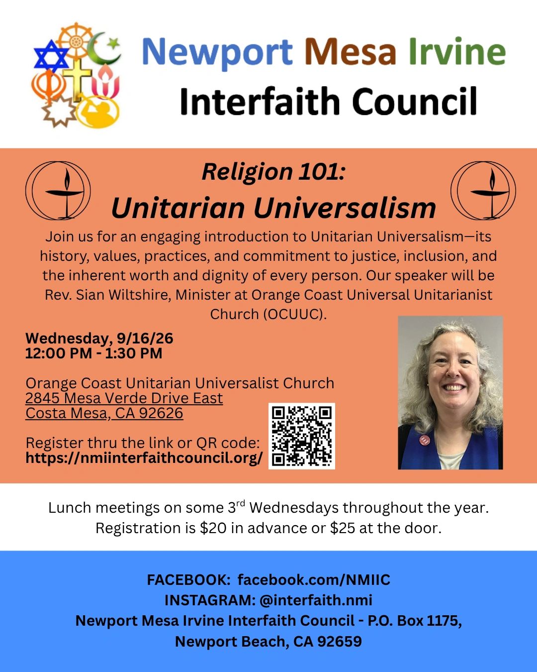 Flyer for a Unitarian Universalism event by Newport Mesa Irvine Interfaith Council.
