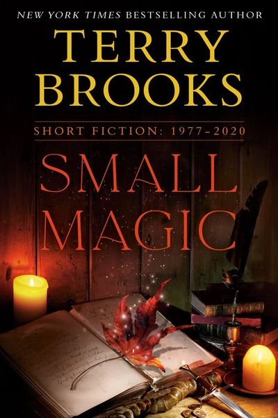 The cover of Small Magic features a magical red maple leaf sparkling upon an open book.