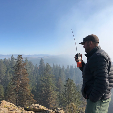 A firefighter communicating