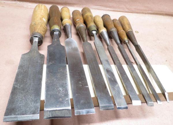 Finner Chisel SET 9 LONG ANTIQUE FIRMER CHISELS