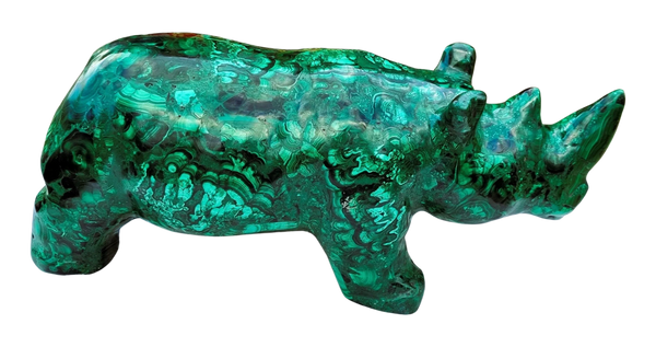 Rhino Sculpture made from African Malachite 