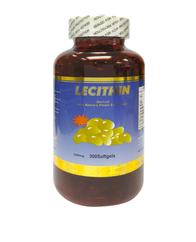 Bottle of lecithin softgels with 300 capsules, 1200mg each.