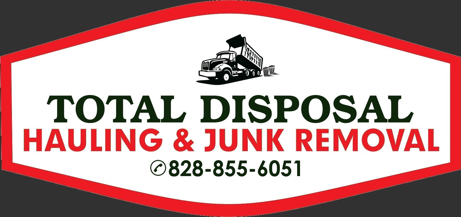 Total Disposal hauling and junk removal service with contact number 828-855-6051.
