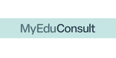 Logo with text 'MyEduConsult' on a light blue background.