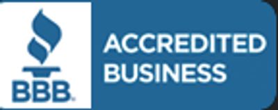 Blue and white Better Business Bureau Accredited Business logo.