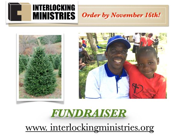 Fundraiser for Interlocking Ministries with Christmas trees and community support.