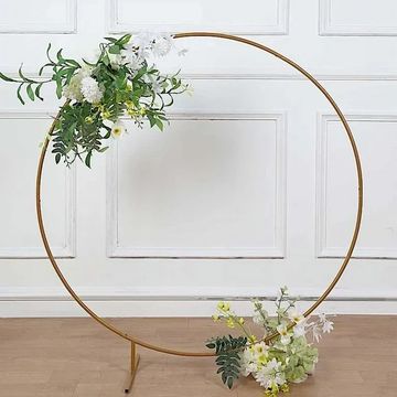 Decorative circular metal frame adorned with flowers at top and bottom.
