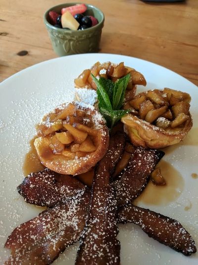 Cinnamon caramel apples with mini German pancakes