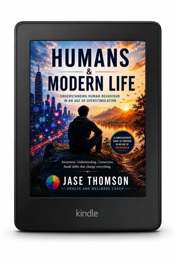 Kindle displaying the book cover of "Humans &amp; Modern Life" by Jase Thomson.