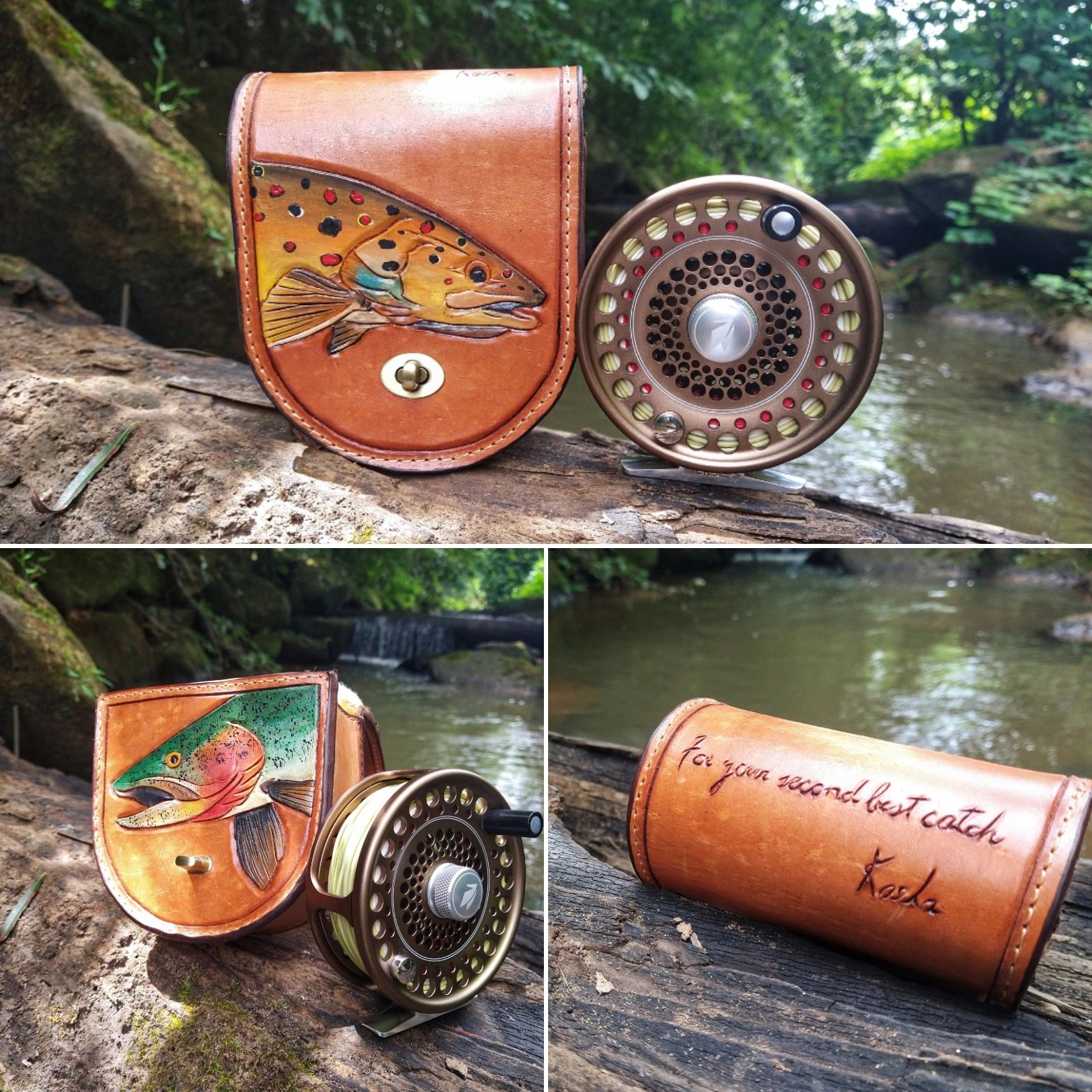 Original handmade leather fly fishing reel case