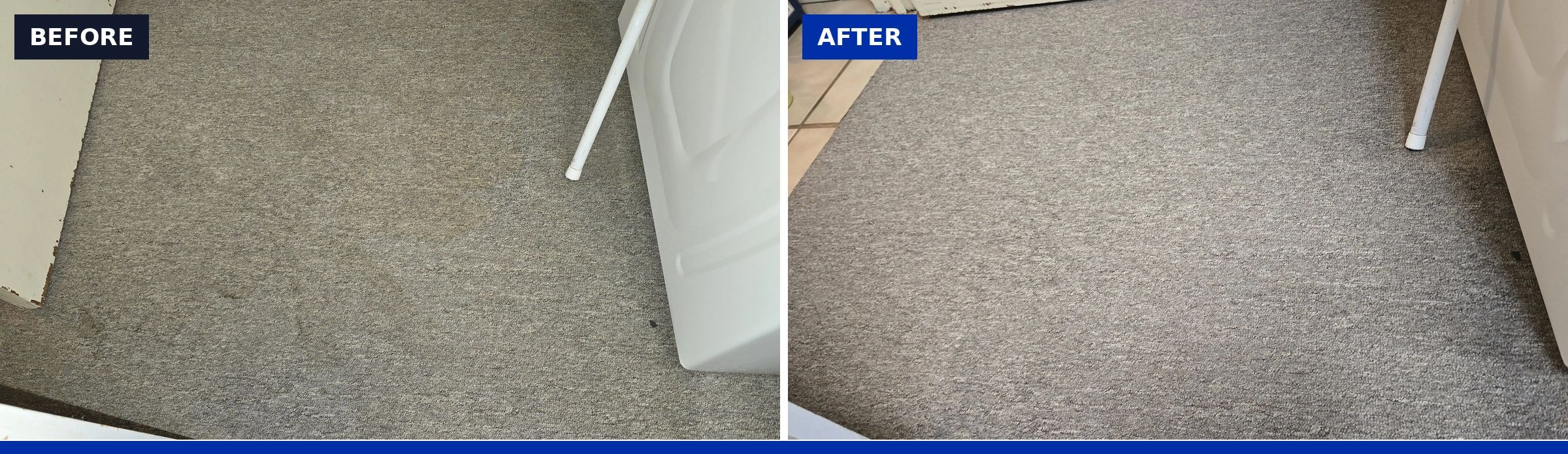 Utility/storage room carpet before and after cleaning — Bona Fide Services LLC.