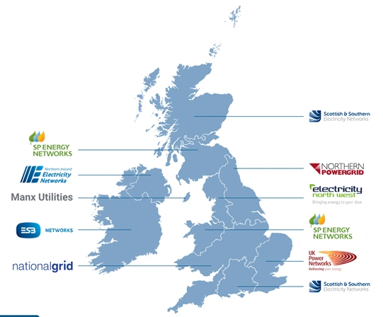 Map of UK DNOsK DNOs (Image: Energy Networks)