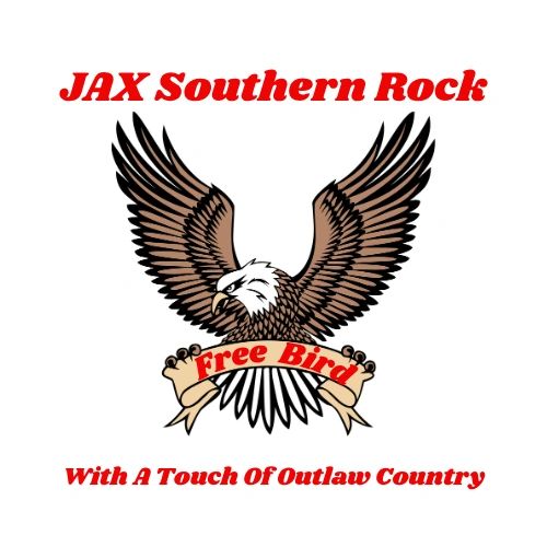 Logo with an eagle and text for JAX Southern Rock's Free Bird album.