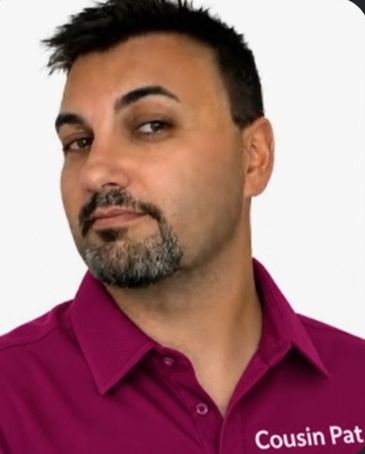 Cousin Pat is Patrick Argiro. Cousin Pat Therapy Off Red Shirt