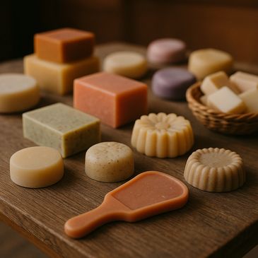 Handmade cleansing soaps with natural ingredients for renewal, grounding, ritual preparation and sel