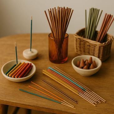 Incense sticks with holder used for cleansing, calm, meditation and spiritual reflection rituals