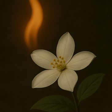 Virtual candle flame with scented flower background for reflection and healing memorial candle light