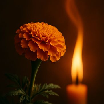 marigold candle renewal healing strength warm light floral energy spiritual clarity soothing flame