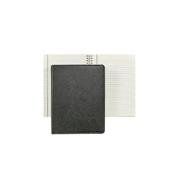 Full-grain leather spiral notebook with gold-gilded lined pages, 7×9¼ inches.