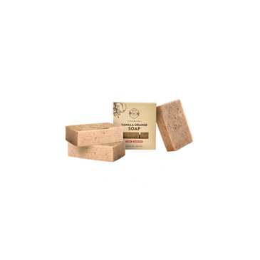 Vanilla Orange plant-based soap bars handmade in Canada, shown in a clean spa-style layout.