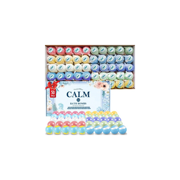 Set of 50 TranquilBliss bath bombs in assorted scents with shea butter.