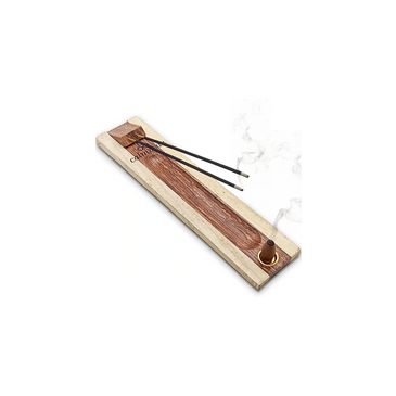Handmade 11-inch rosewood incense holder with dual stick slots and cone burner.