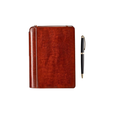 SETTINI classic vegan leather lined journal gift set with pen and holder.