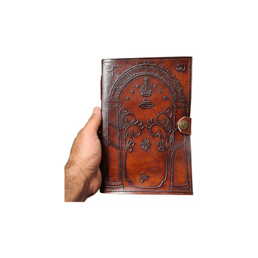 Brown leather Doors of Durin embossed journal inspired by Tolkien.