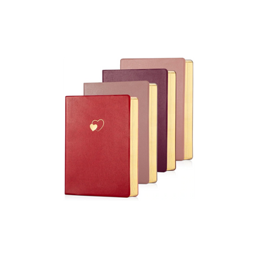 CAGIE red A5 journals with heart-shaped soft leather covers, 4-pack lined notebooks.