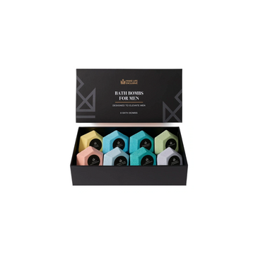 Diamond-shaped men’s bath bombs set, 8 large 5oz natural Fizzies with essential oils.