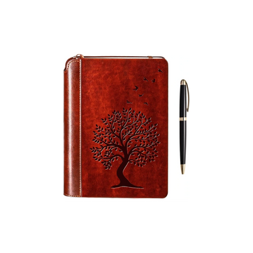 Vegan leather Tree of Life journal gift set with lined pages and matching pen.