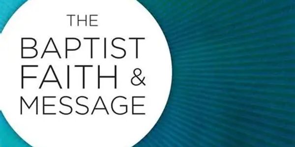 Logo for The Baptist Faith & Message with a blue background.
