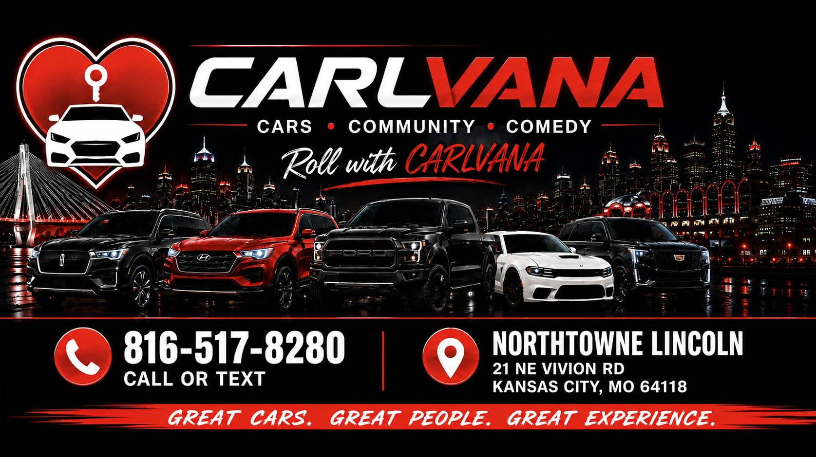 Carlvana car dealership advertisement with contact info and vehicles.