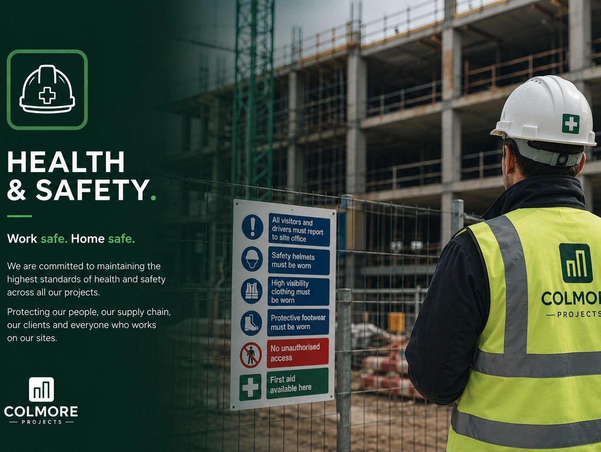 Construction worker in safety gear at a site promoting health and safety.