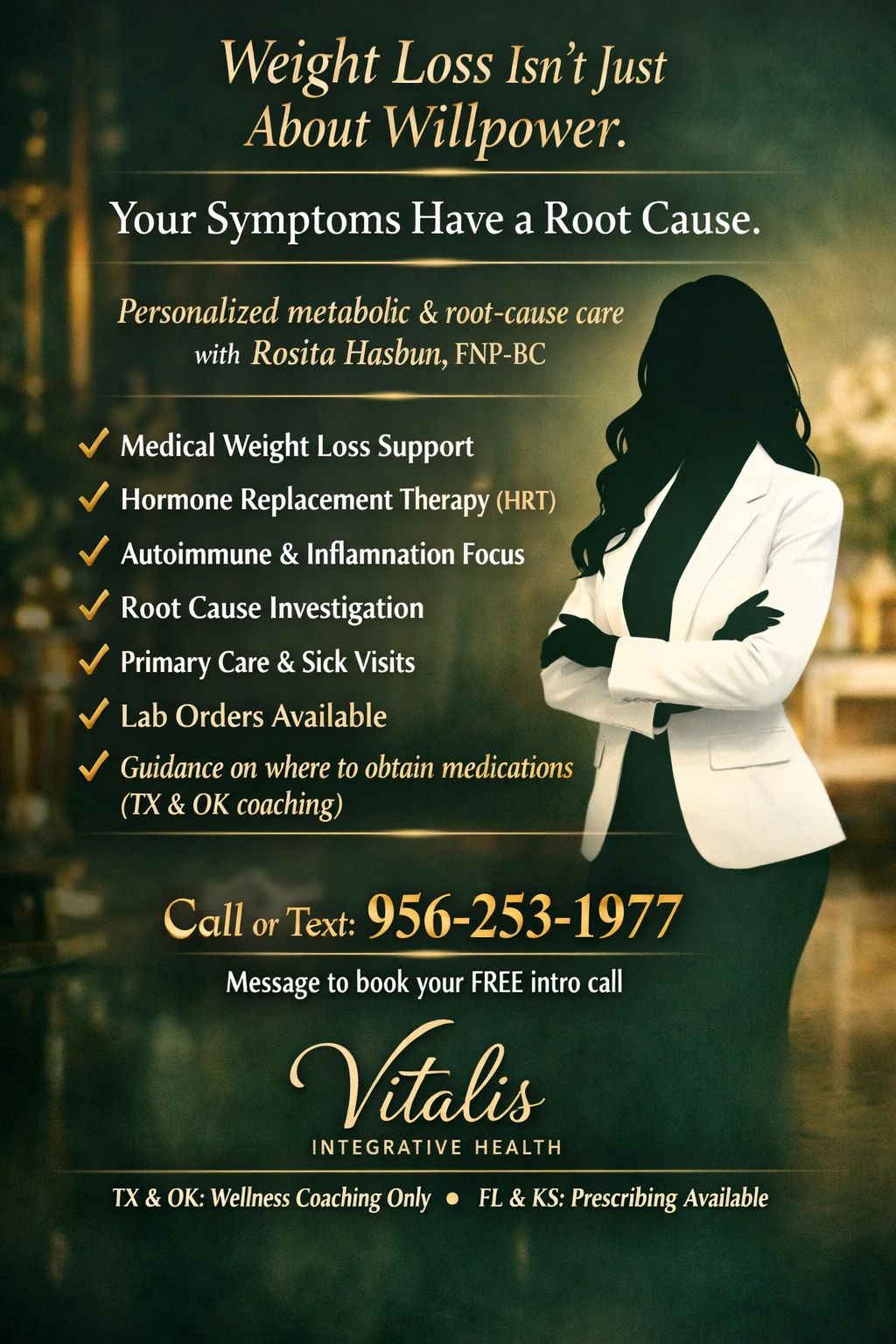 Weight loss support focusing on root causes with personalized metabolic care by Rosita Hasbun.
