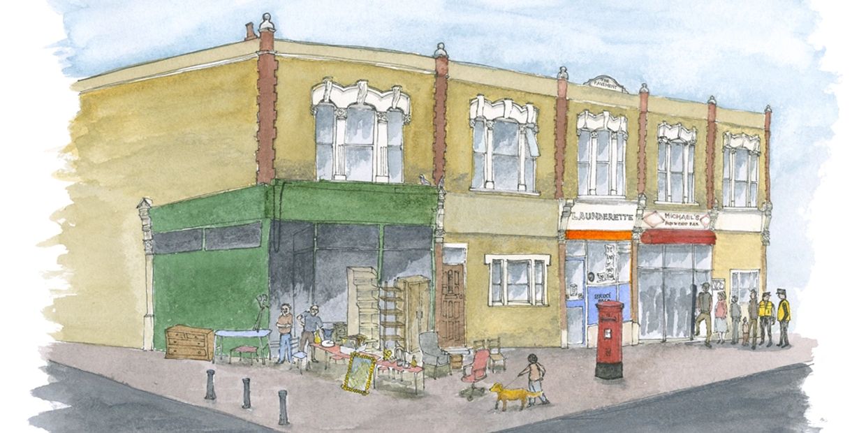 The Pavement Hainault Road pen and watercolour urban sketch