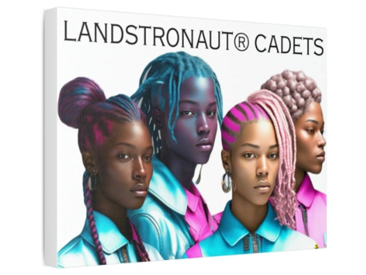 Portrait of four futuristic young people with vibrant hair colors.