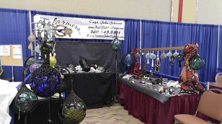 Knotted fish floats along with misc.items for sale.