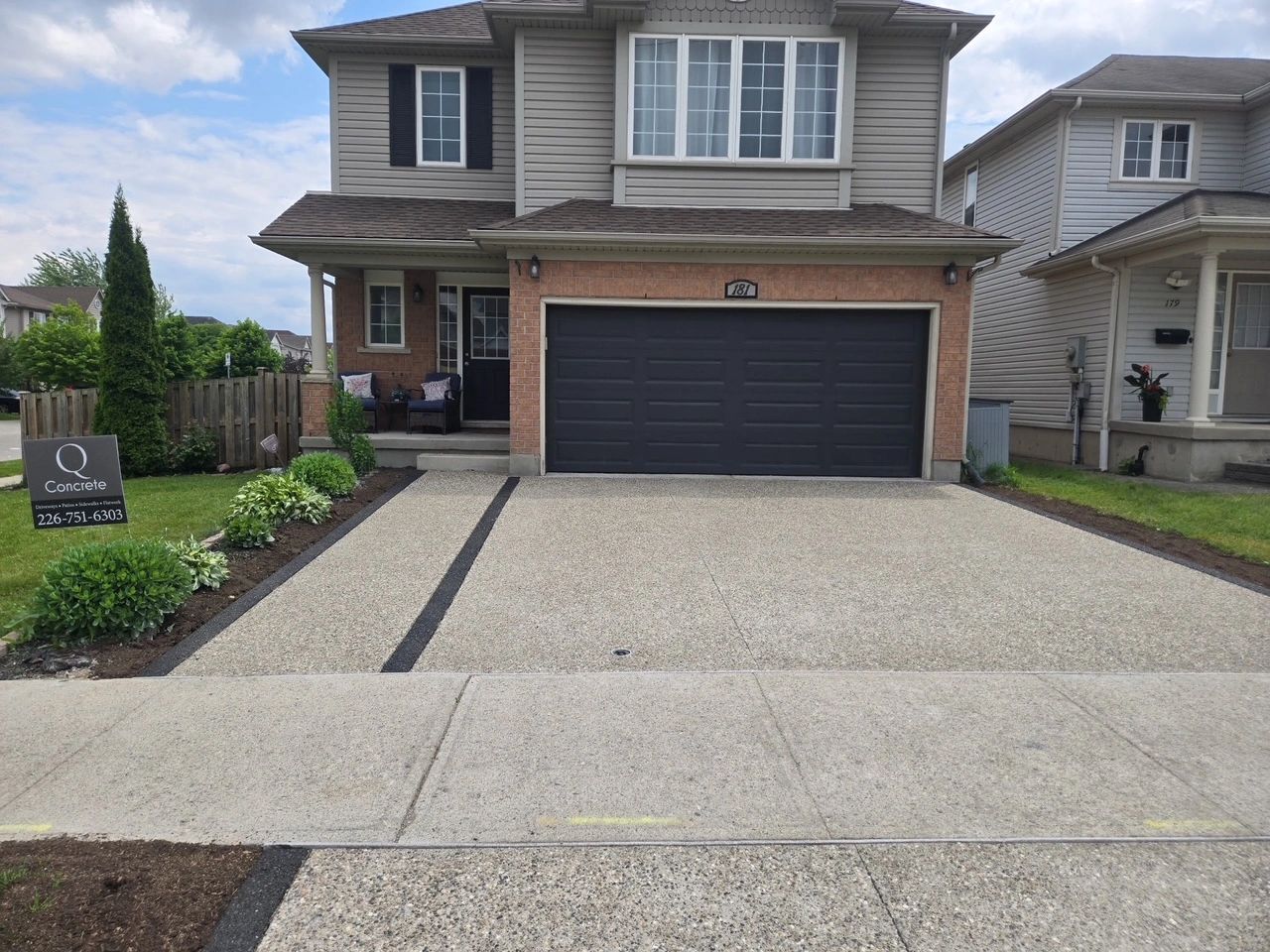New Exposed Aggeregate Concrete Driveway With Borders Kitchener, Ontario