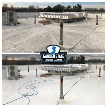 Just one part of the 55,000 sqft Commercial TPO roof cleaning we completed this winter in Voorhees, 