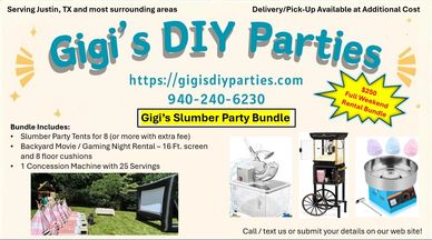 Gigi's DIY Parties offers a slumber party bundle with tents, movie screen, and concession machine rental.