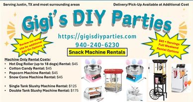 Gigi's DIY Parties offers snack machine rentals in Justin, TX with affordable pricing.