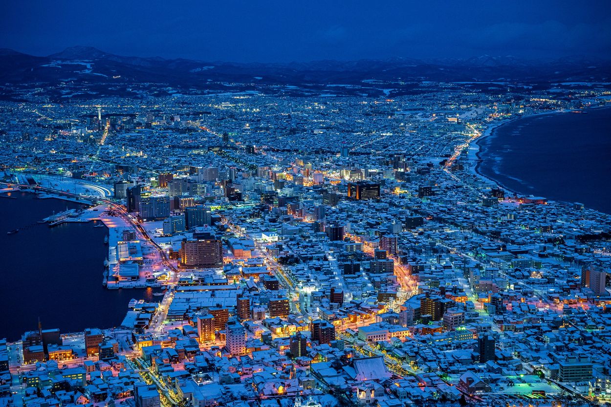 The isthmus of Hakodate, Hokkaido, Japan viewed from the top of Mount Hakodate.