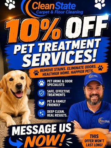 10% off pet treatment services by CleanState.